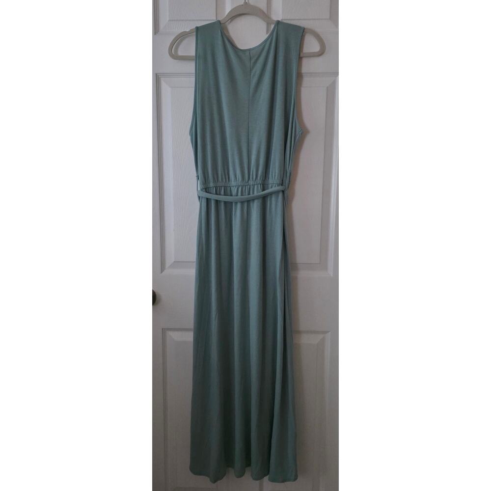 Zenana Outfitters Dusty Sage Tulip Hem Belted Sleeveless Maxi Dress size XL - Picture 2 of 7
